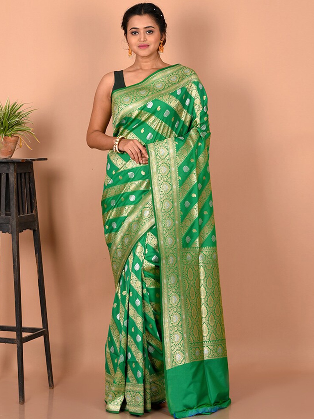 

AllSilks Woven Design Zari Pure Silk Uppada Saree, Green