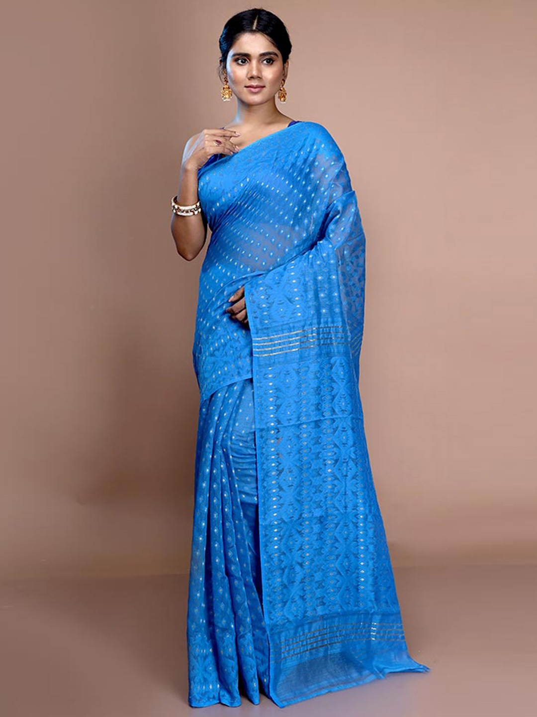 

AllSilks Ethnic Motif Pure Cotton Taant Saree, Blue