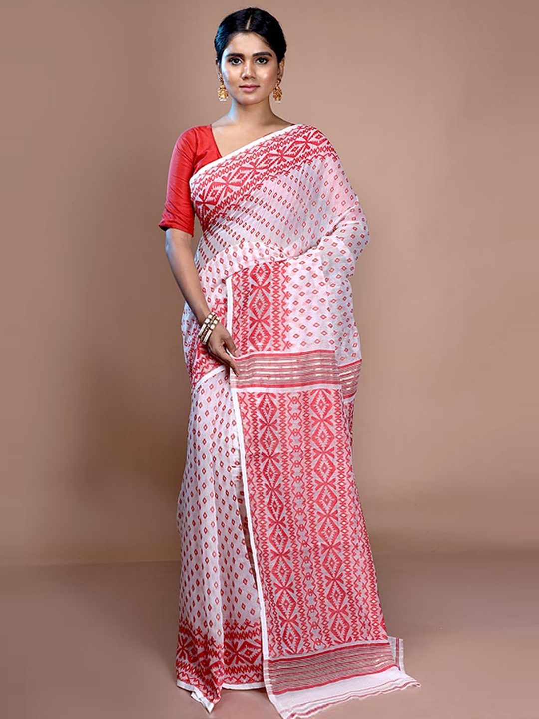 

AllSilks Ethnic Motif Pure Cotton Taant Saree, White