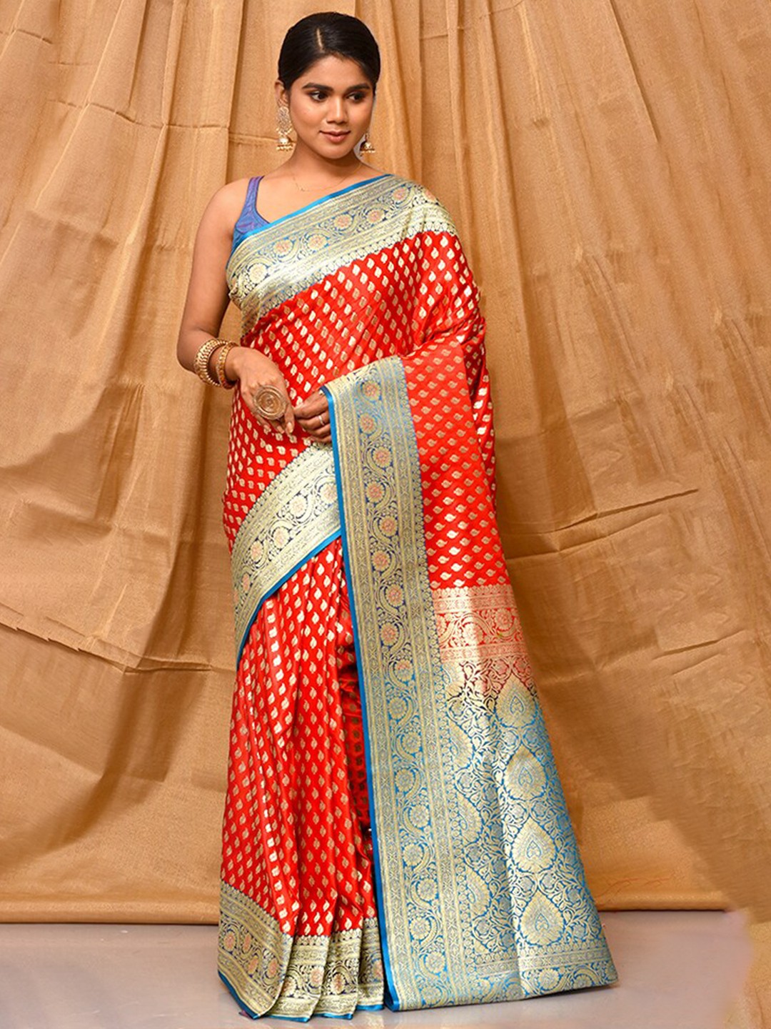 

AllSilks Woven Design Zari Pure Silk Banarasi Saree, Red