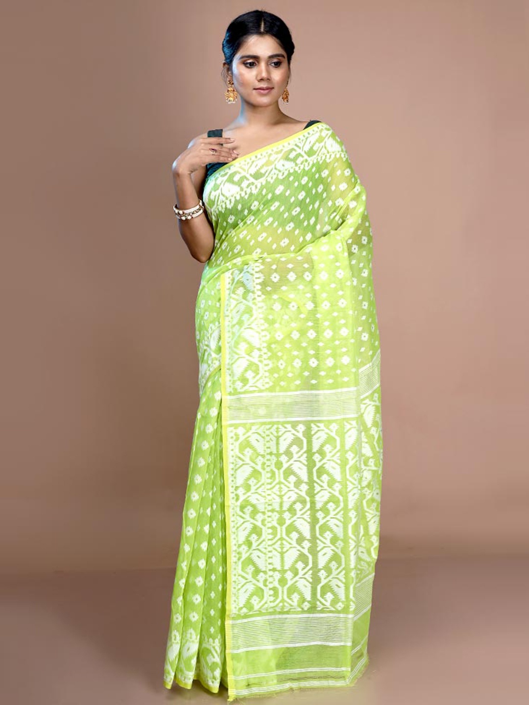 

AllSilks Ethnic Motif Woven Design Pure Cotton Taant Saree, Green