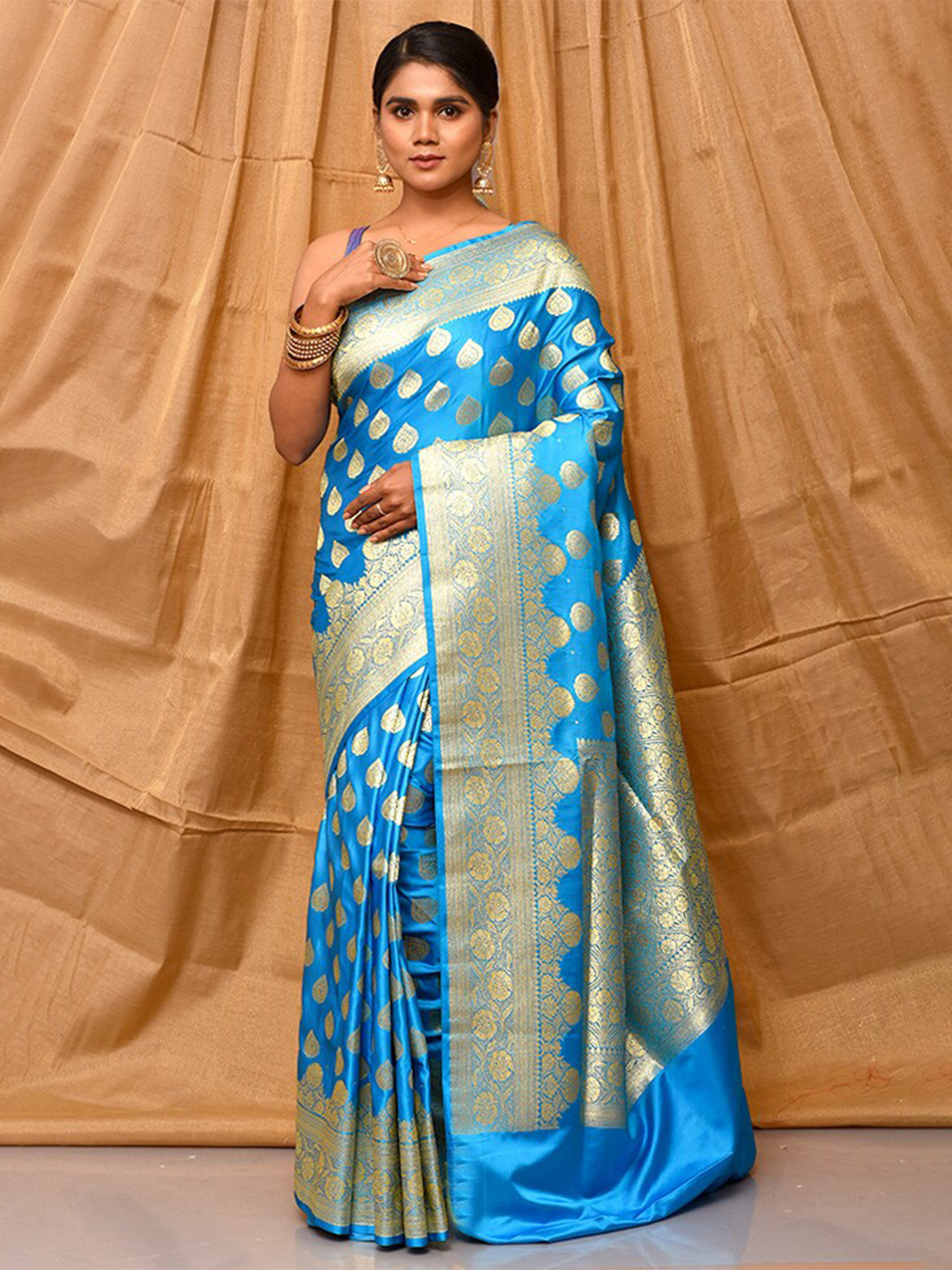 

AllSilks Ethnic Motifs Woven Design Zari Pure Silk Banarasi Saree, Blue