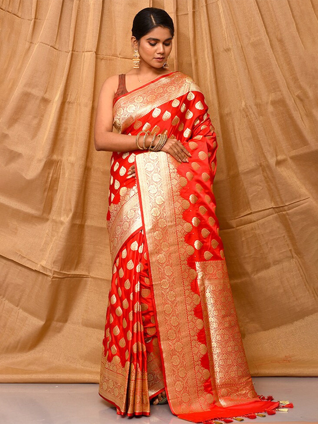 

AllSilks Ethnic Motif Woven Design Zari Pure Silk Banarasi Saree, Red
