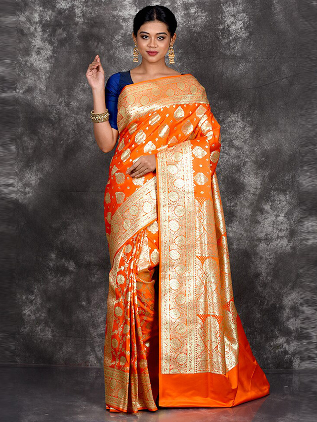 

AllSilks Ethnic Motifs Woven Design Zari Pure Silk Banarasi Saree, Orange