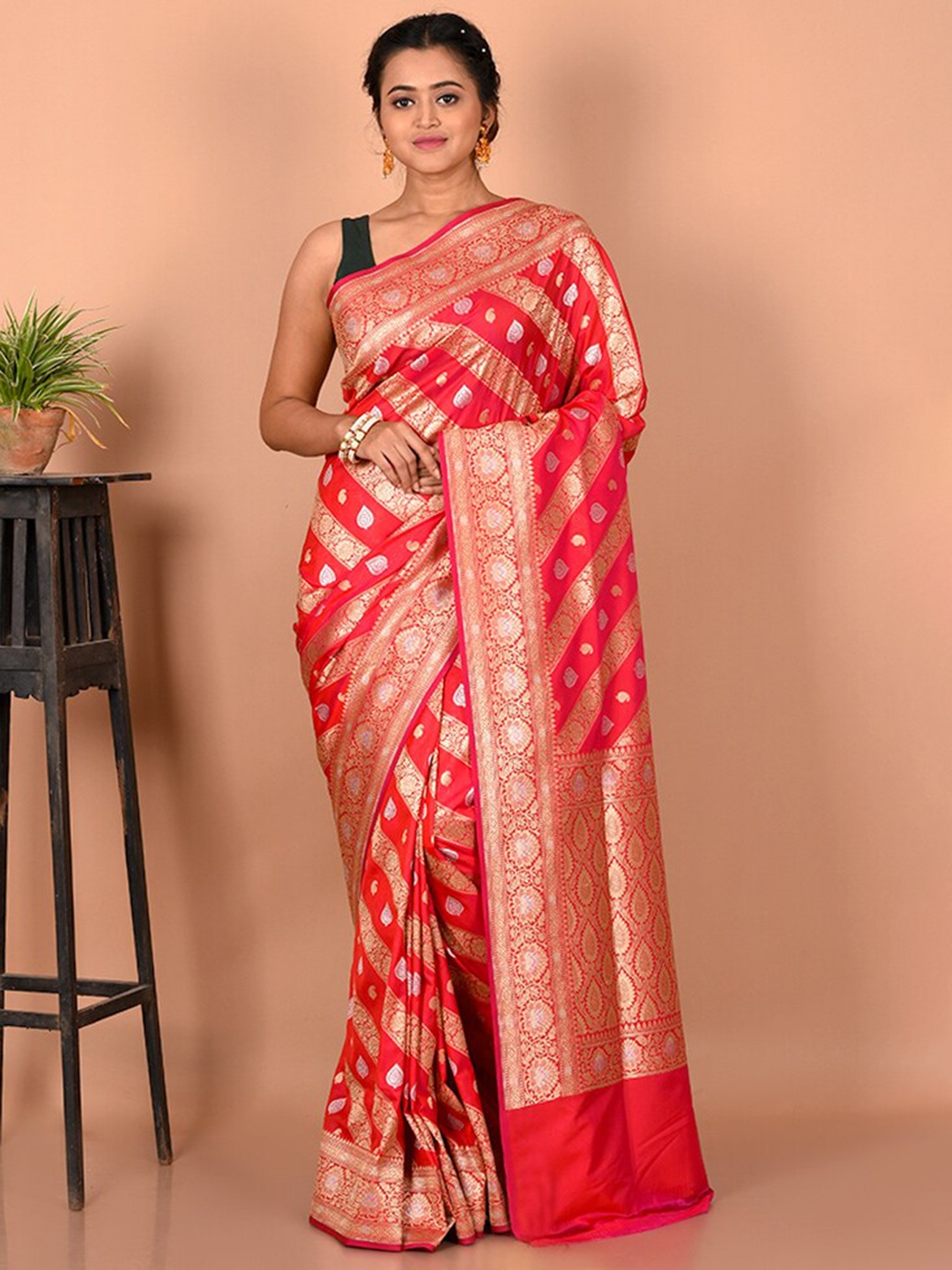 

AllSilks Woven Design Zari Pure Silk Uppada Saree, Pink