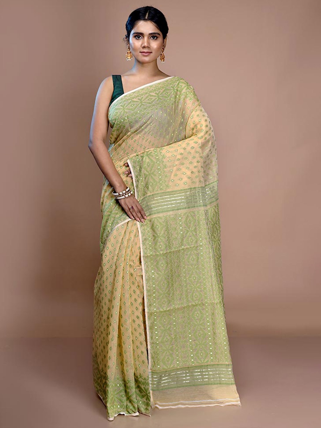 

AllSilks Ethnic Motif Woven Design Pure Cotton Taant Saree, Yellow