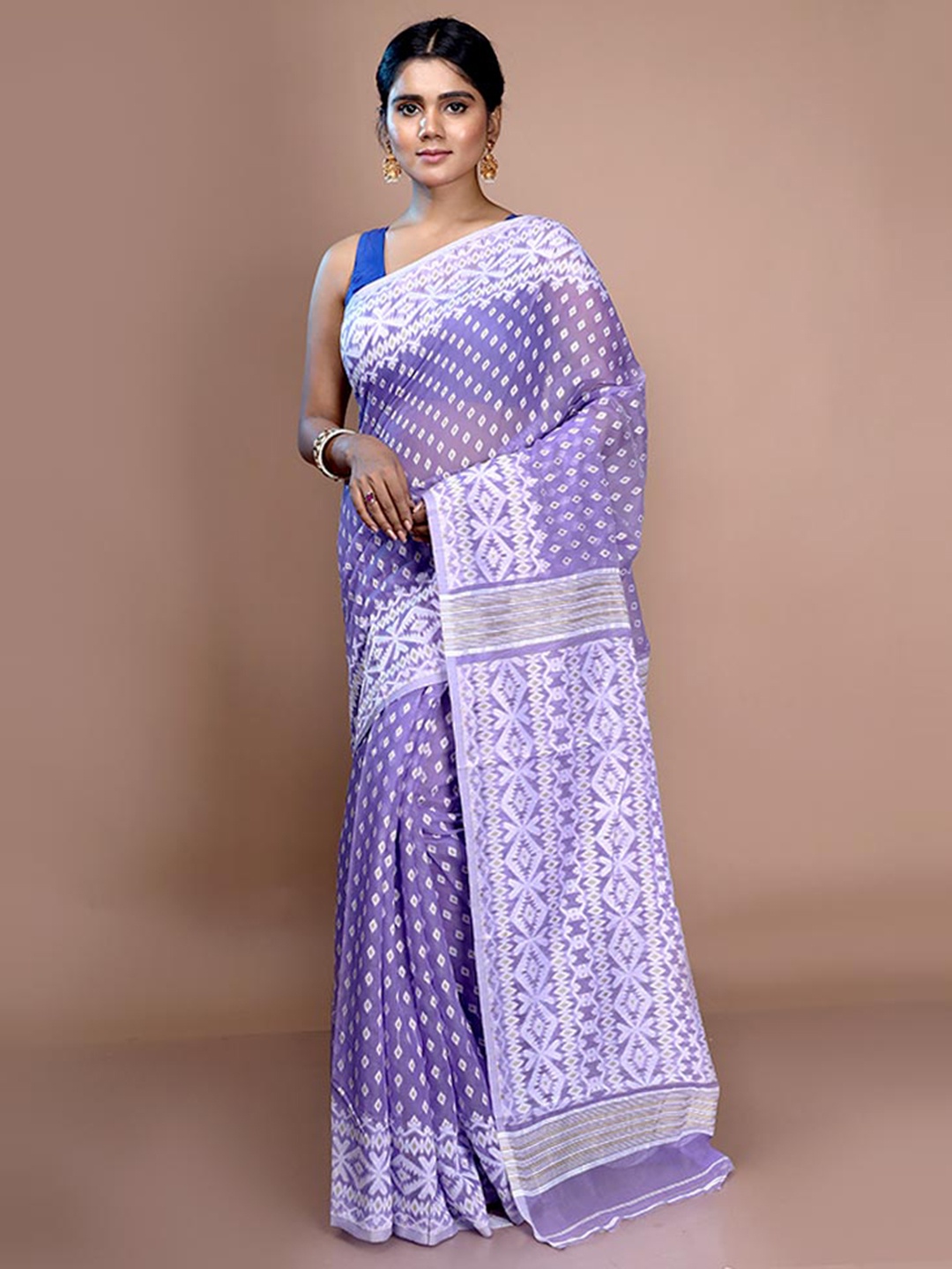 

AllSilks Ethnic Motif Woven Design Pure Cotton Taant Saree, Purple