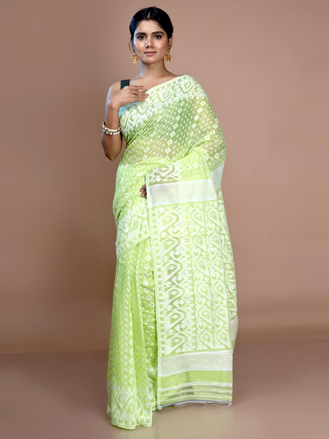 

AllSilks Ethnic Motif Woven Design Pure Cotton Taant Saree, Green