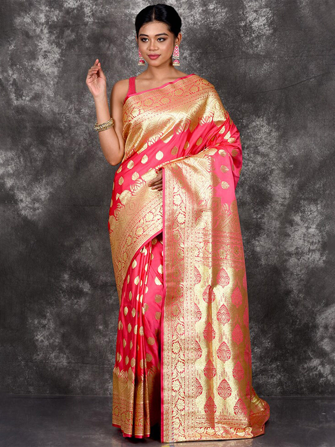 

AllSilks Ethnic Motif Zari Pure Silk Banarasi Saree With Blouse Piece, Pink