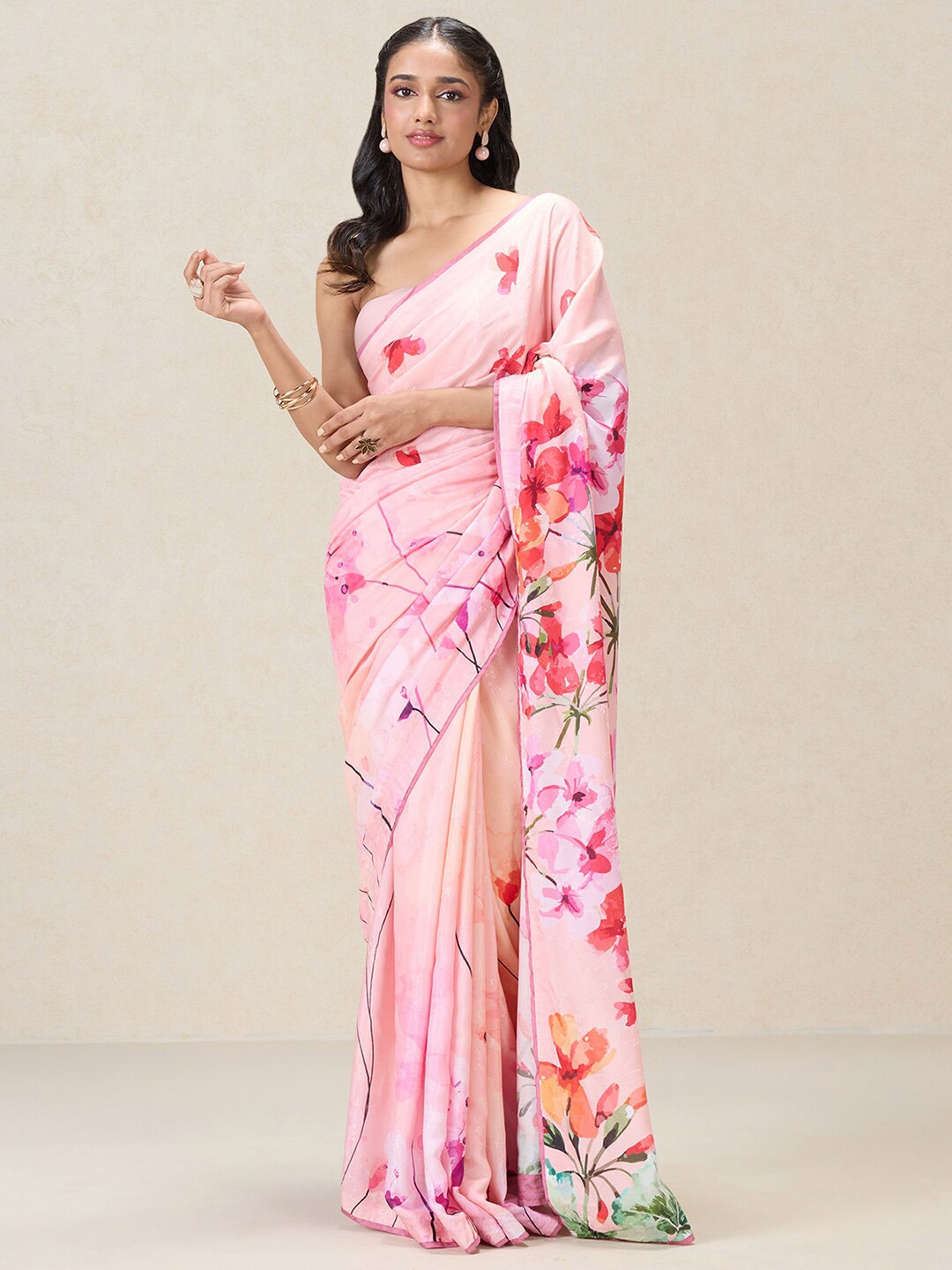 

navyasa by liva Floral Printed Liva Saree, Pink