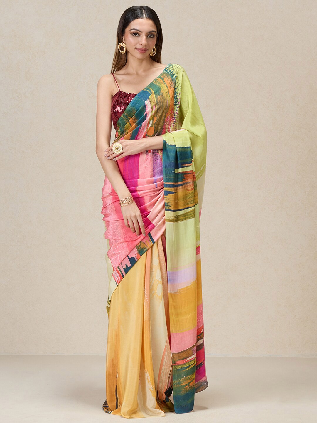 

navyasa by liva Abstract Printed Liva Saree, Yellow