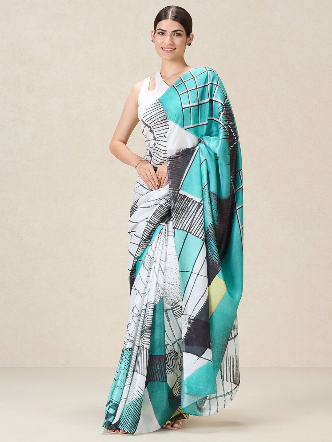 

navyasa by liva Abstract Printed Liva Saree, White