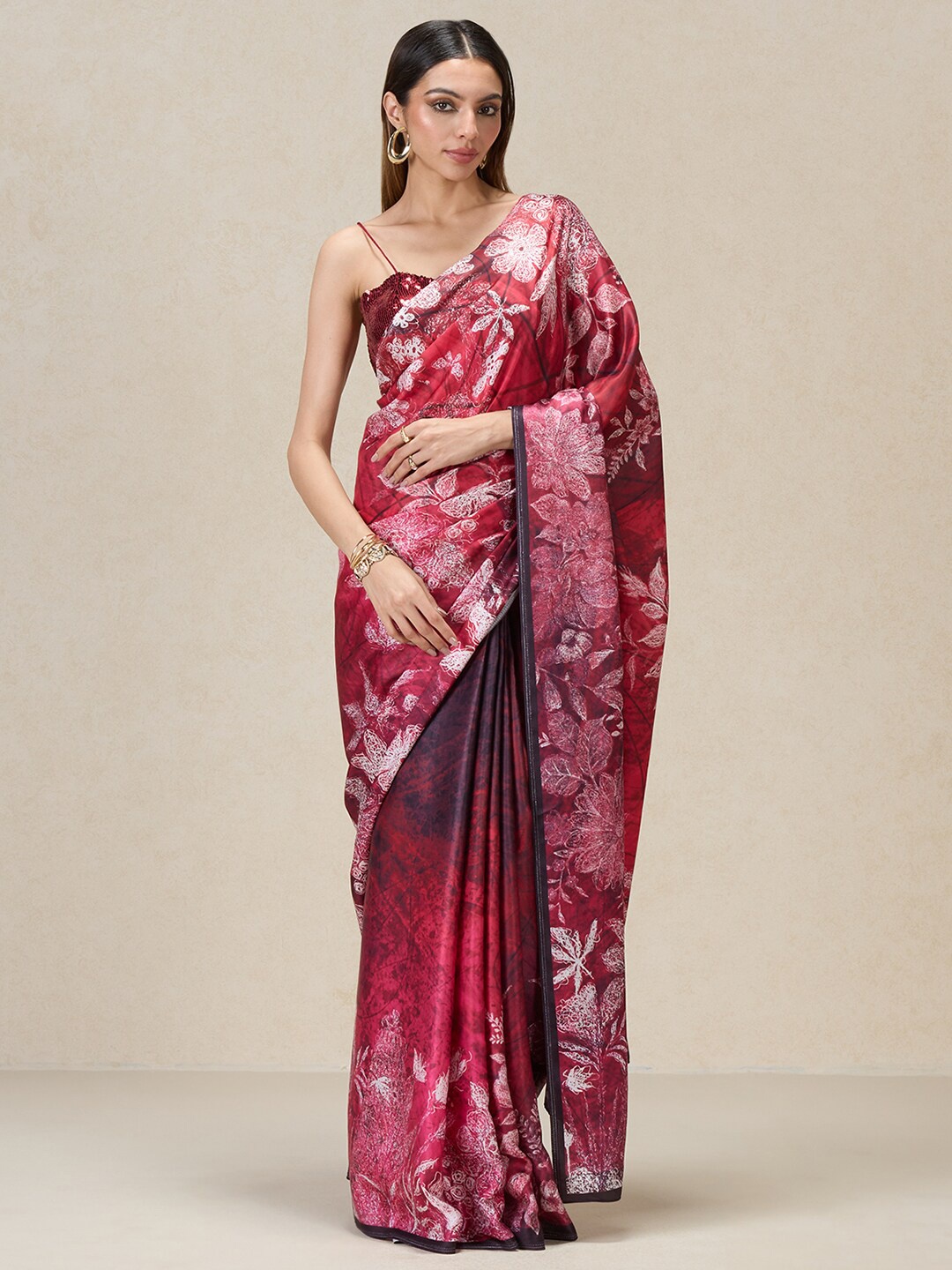 

navyasa by liva Floral Printed Liva Saree, Maroon