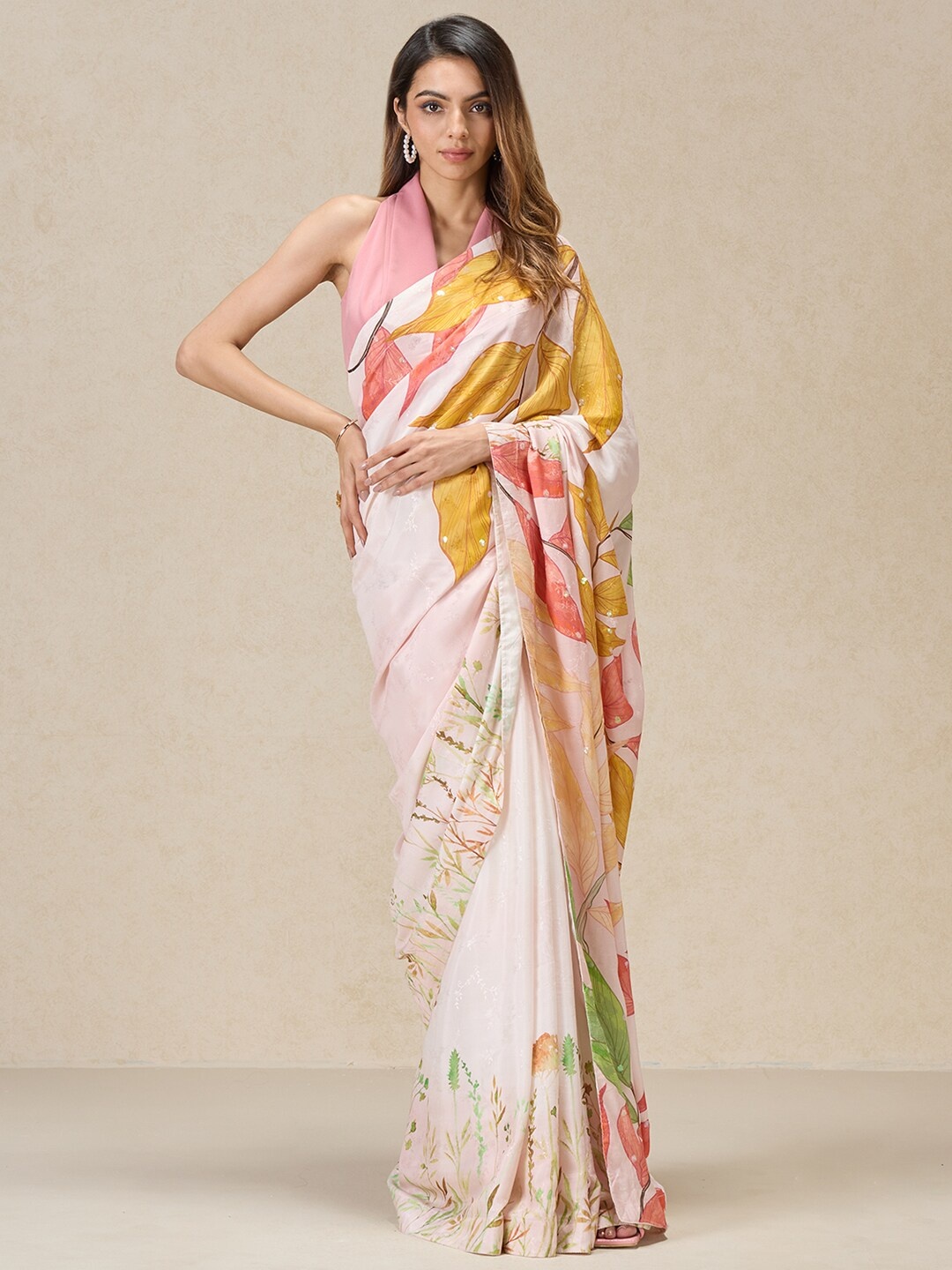 

navyasa by liva Floral Printed Liva Saree, Pink