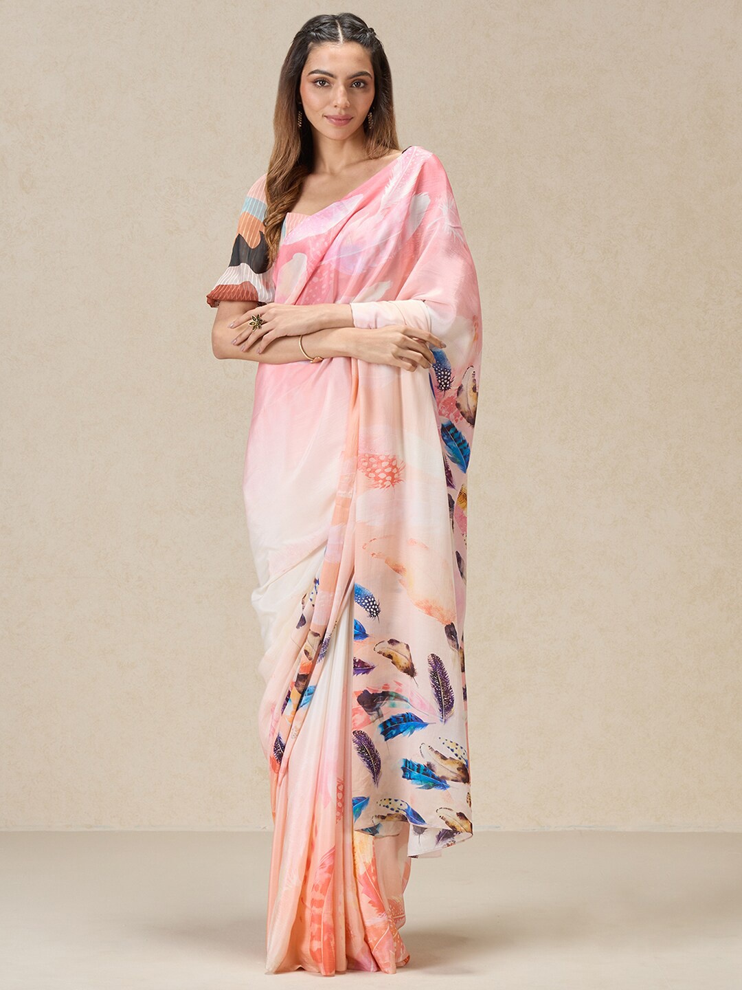 

navyasa by liva Floral Printed Liva Saree, Pink