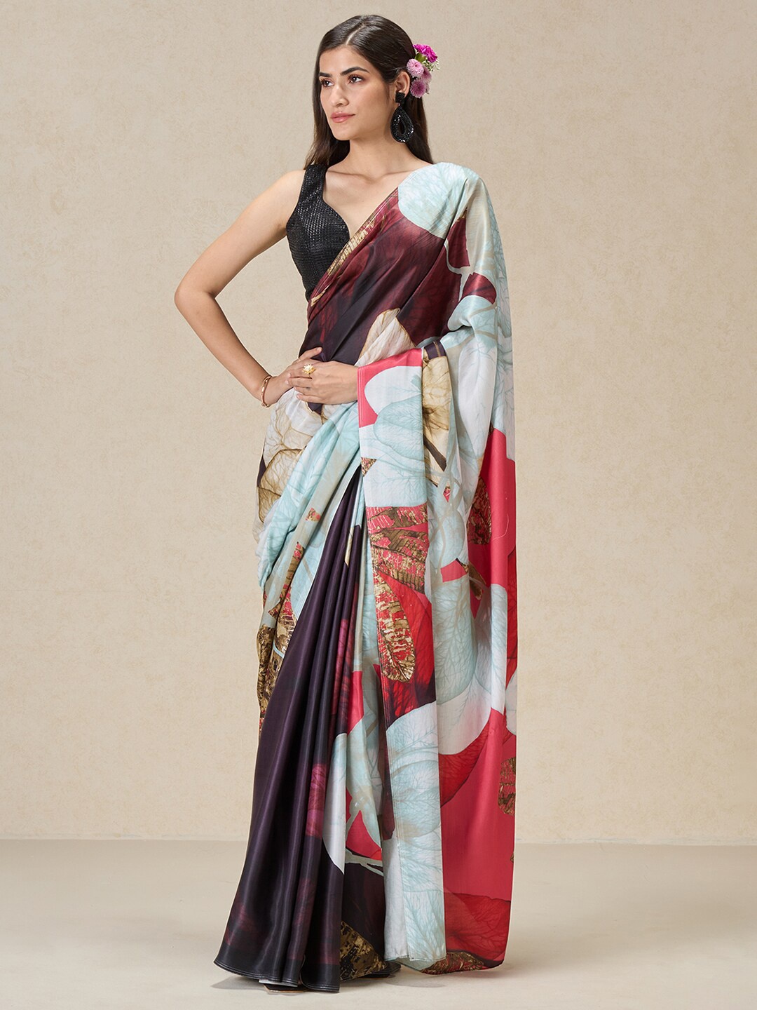 

navyasa by liva Abstract Printed Liva Saree, Burgundy