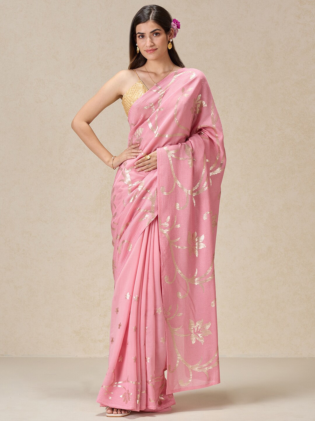 

navyasa by liva Floral Printed Liva Saree, Pink