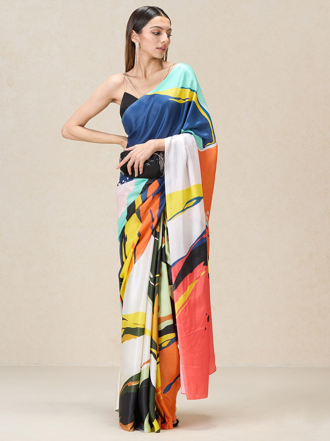 

navyasa by liva Abstract Printed Liva Saree, Orange