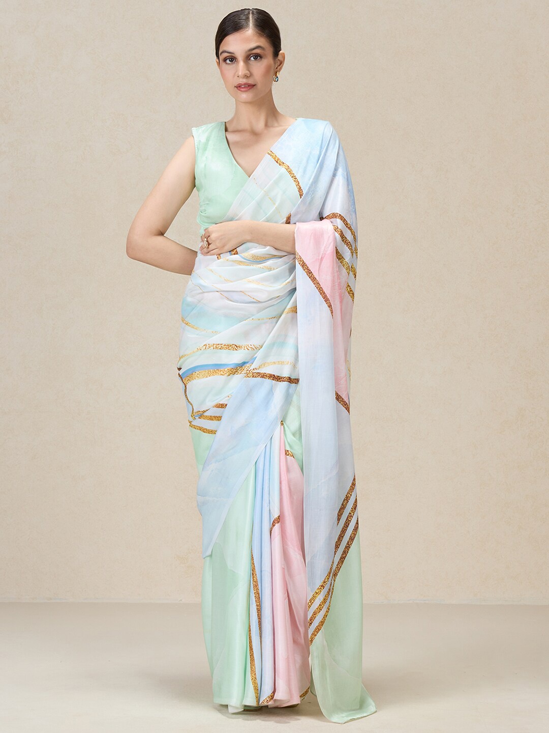 

navyasa by liva Abstract Printed Liva Saree, Pink