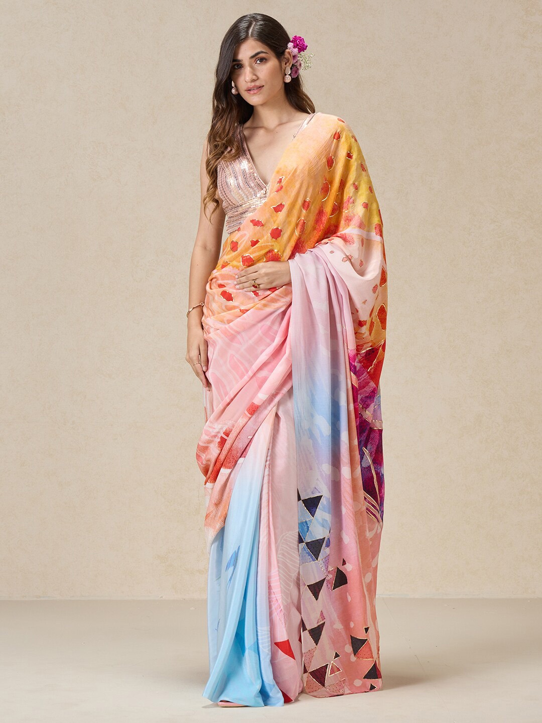 

navyasa by liva Abstract Printed Liva Saree, Pink