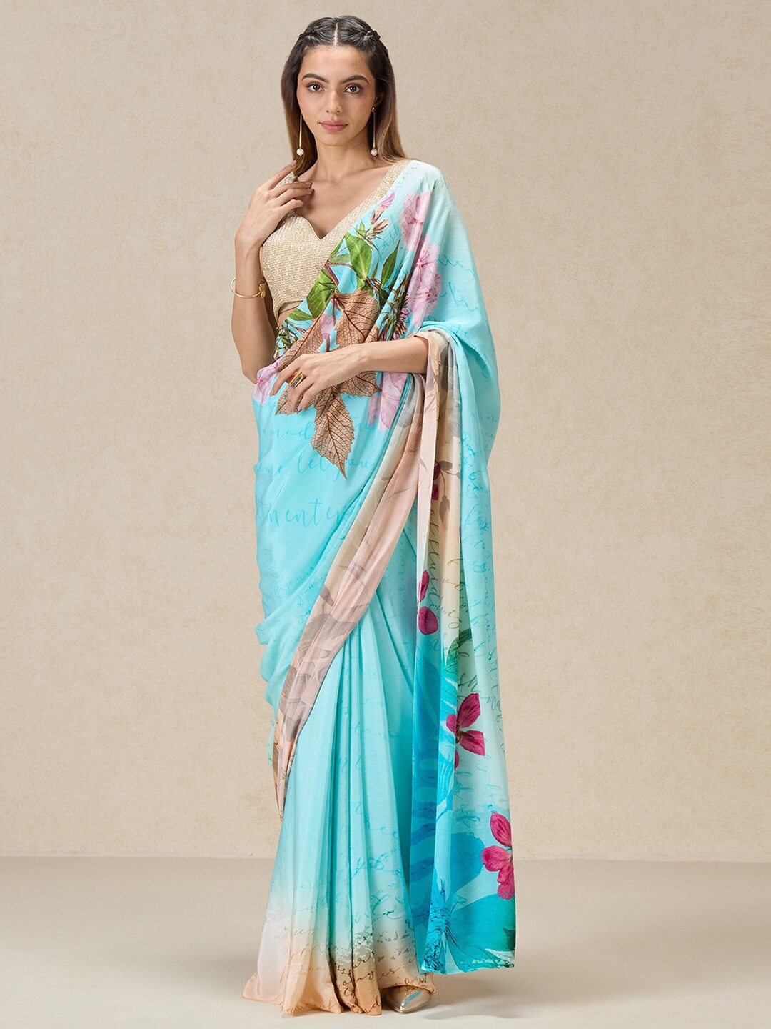 

navyasa by liva Floral Printed Liva Saree, Blue