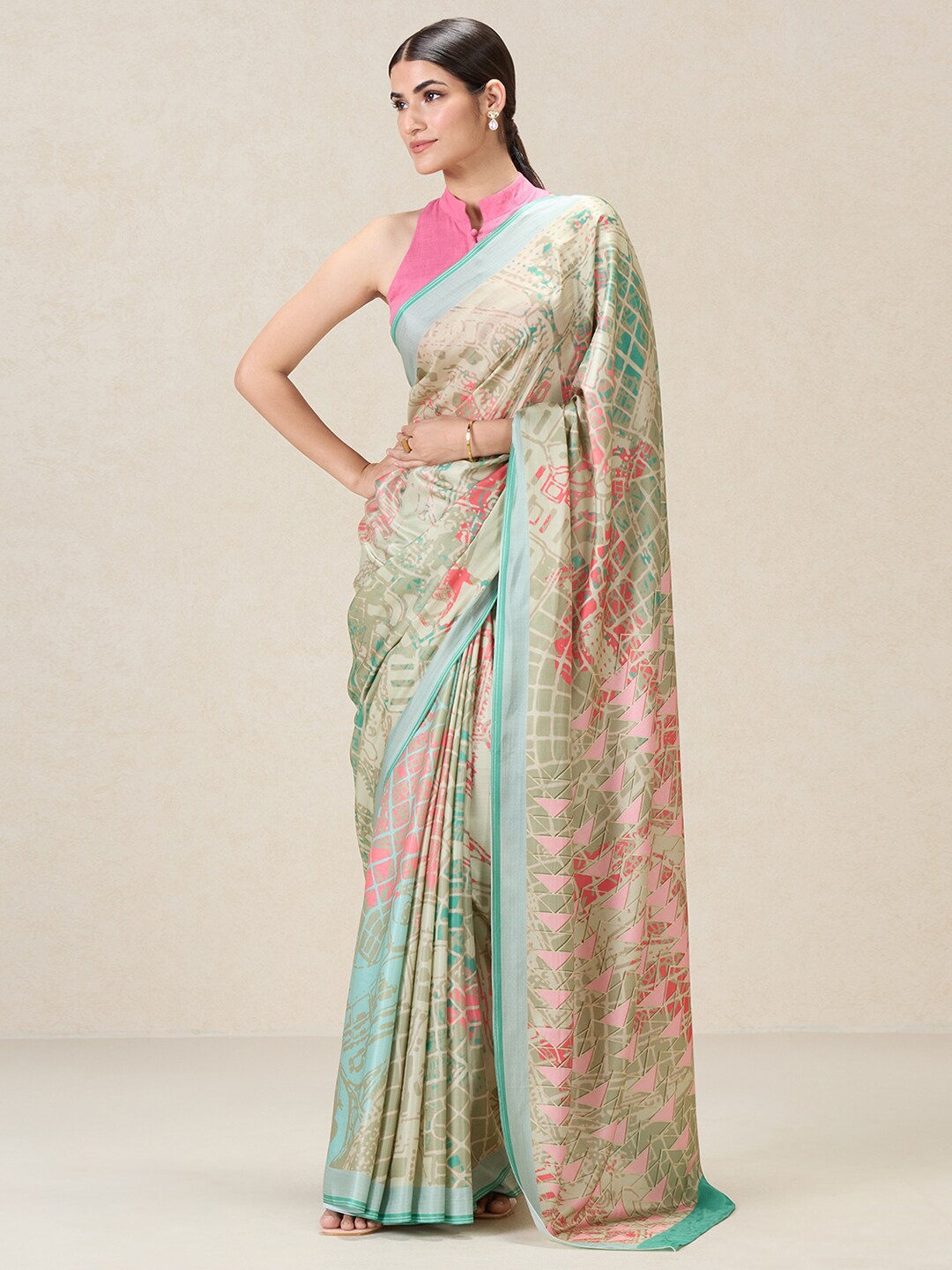 

navyasa by liva Abstract Printed Liva Saree, Green