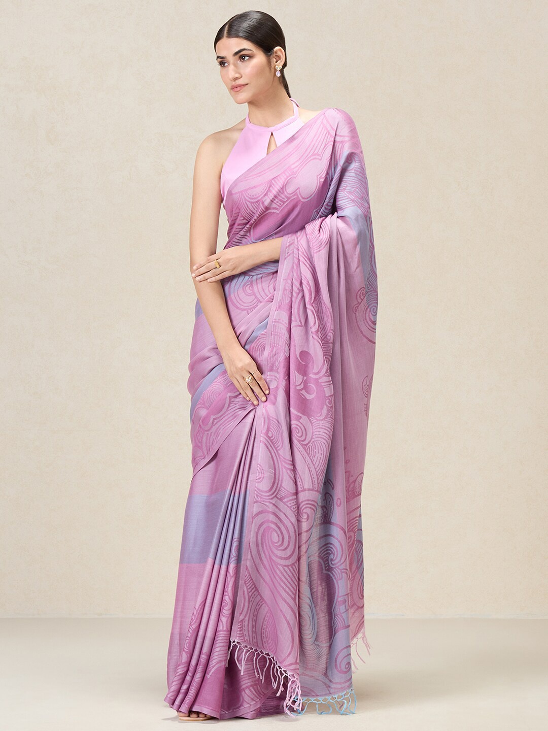 

navyasa by liva Abstract Printed Liva Saree, Pink