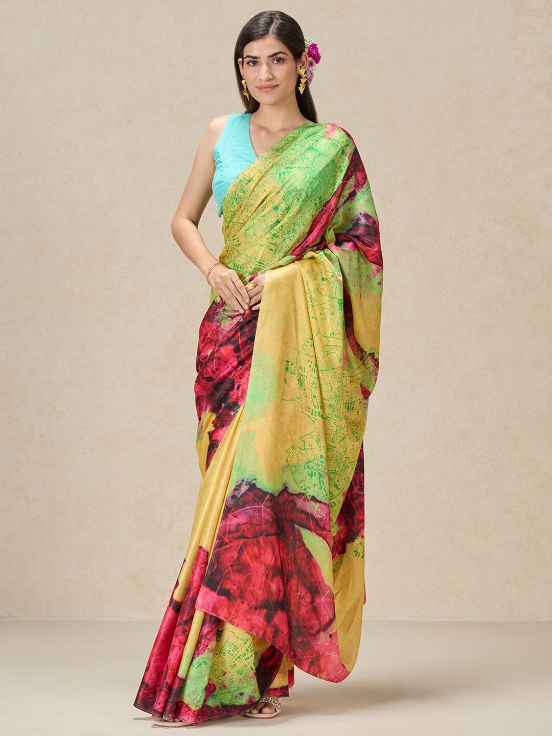 

navyasa by liva Abstract Printed Liva Saree, Yellow