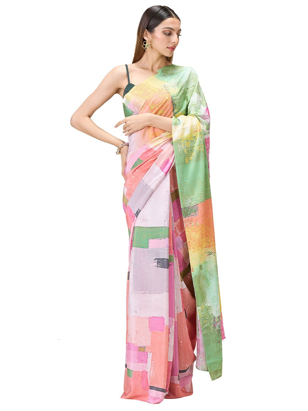 

navyasa by liva Abstract Printed Liva Saree, Pink