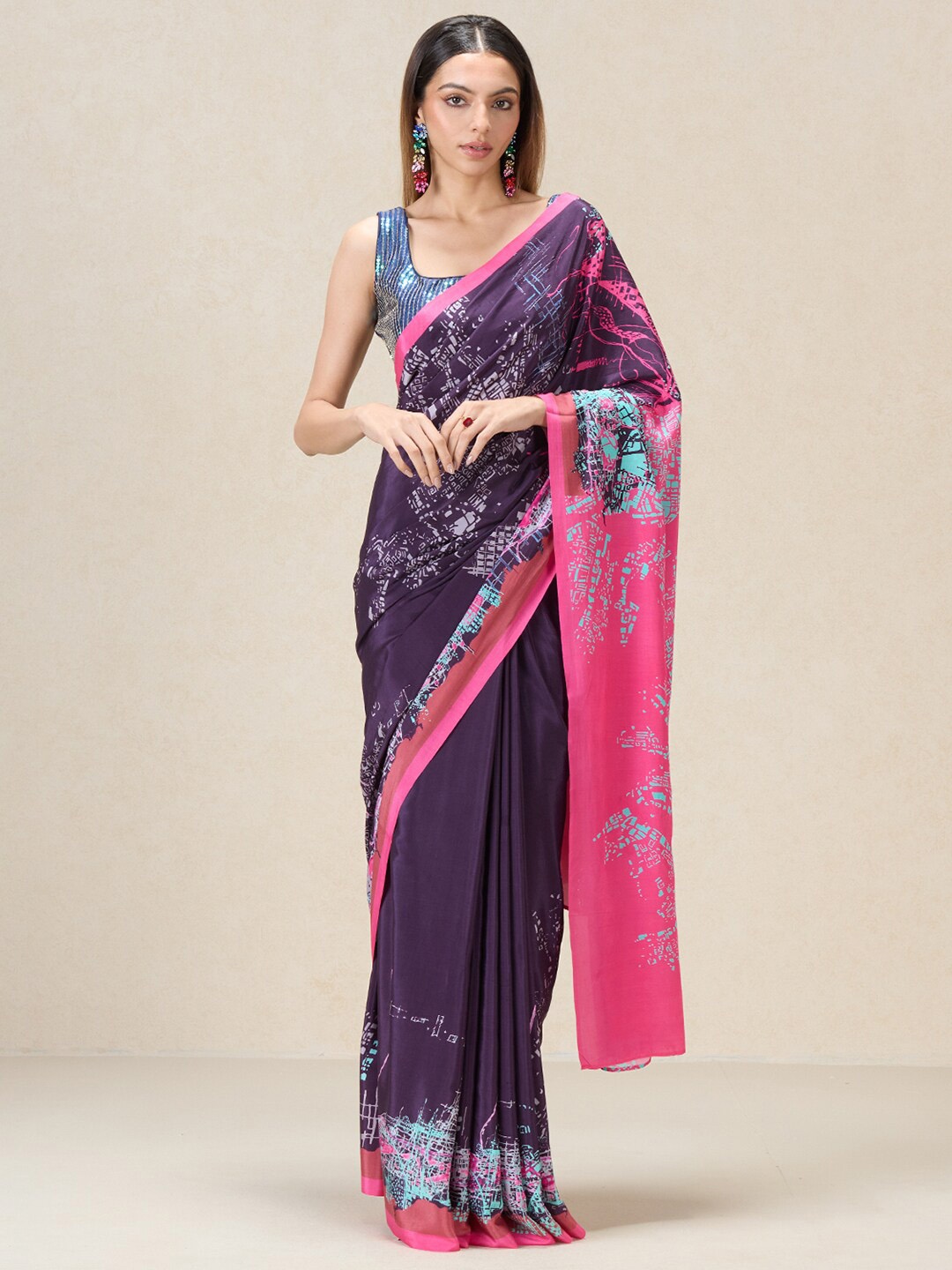 

navyasa by liva Abstract Printed Liva Saree, Pink