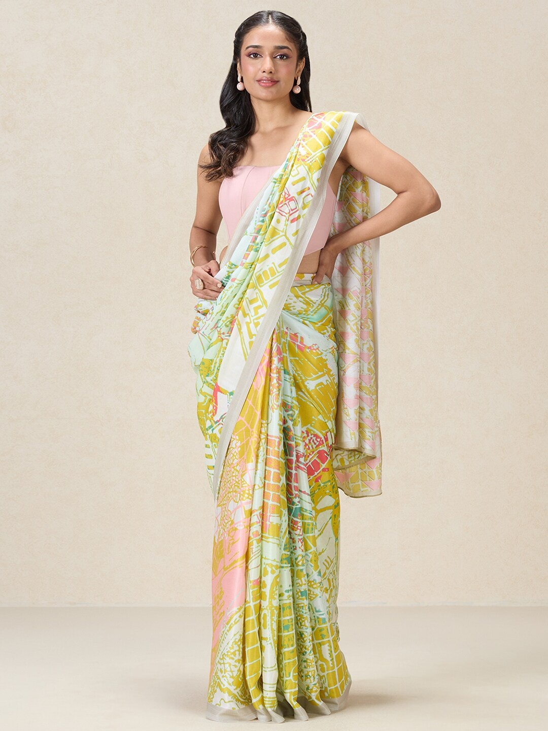 

navyasa by liva Abstract Printed Liva Saree, Green
