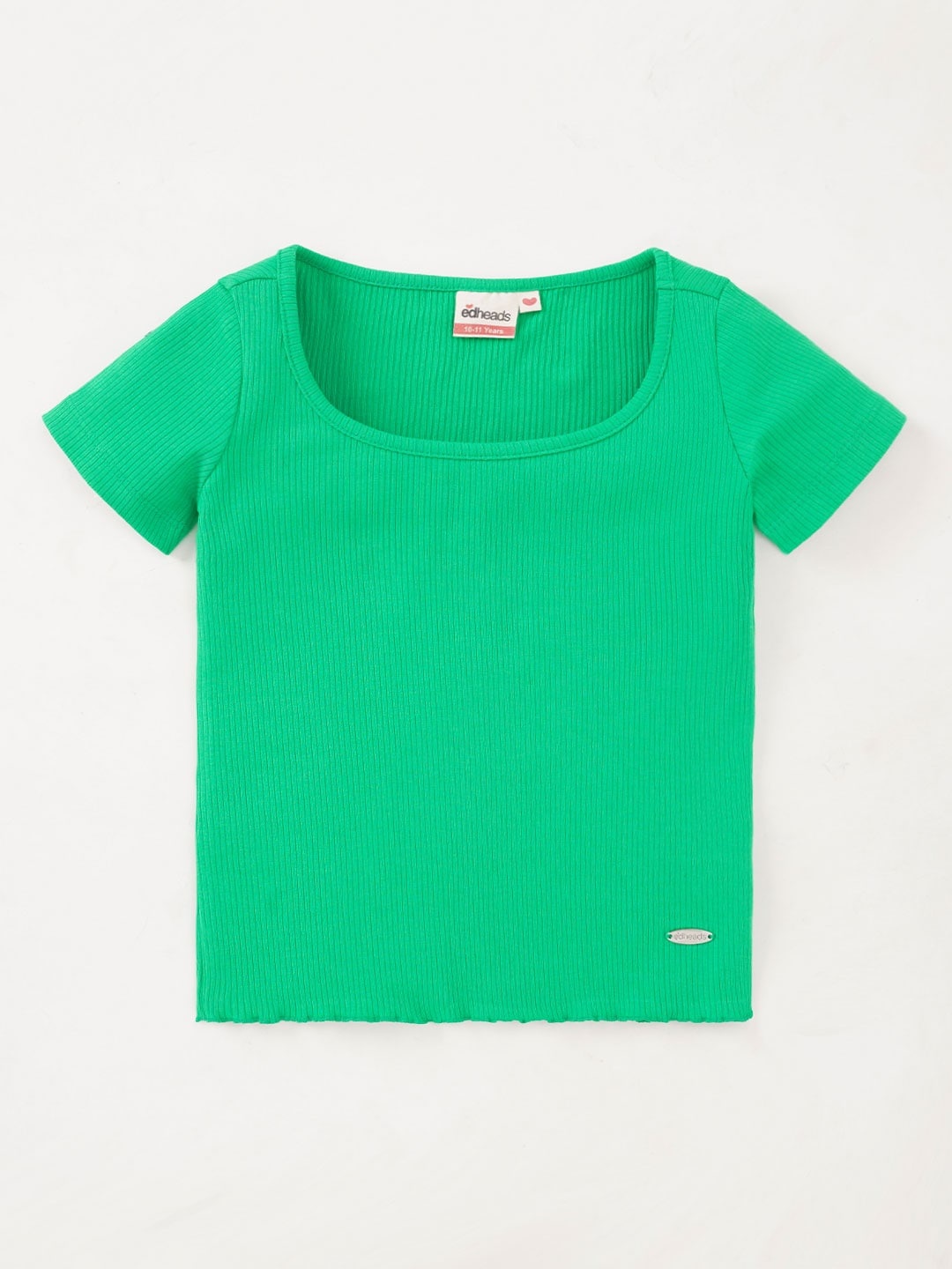 

edheads Girls Ribbed Scoop Neck Cotton Casual T-shirt, Green