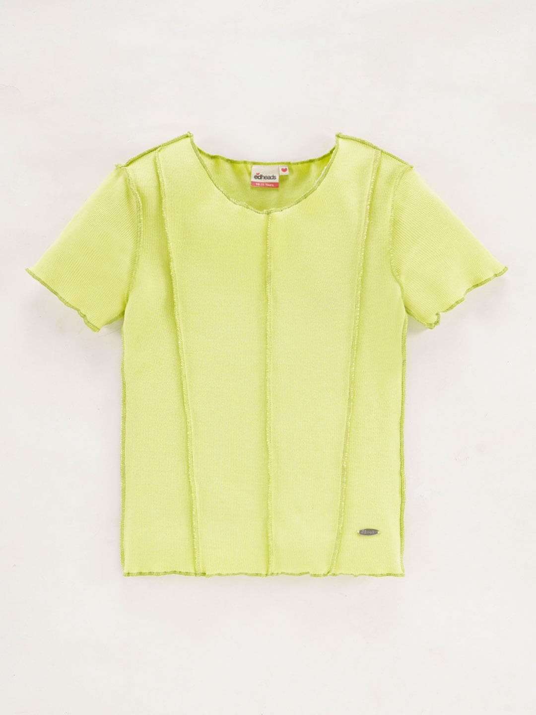 

edheads Girls Round Neck Ribbed Cotton T-shirt, Green