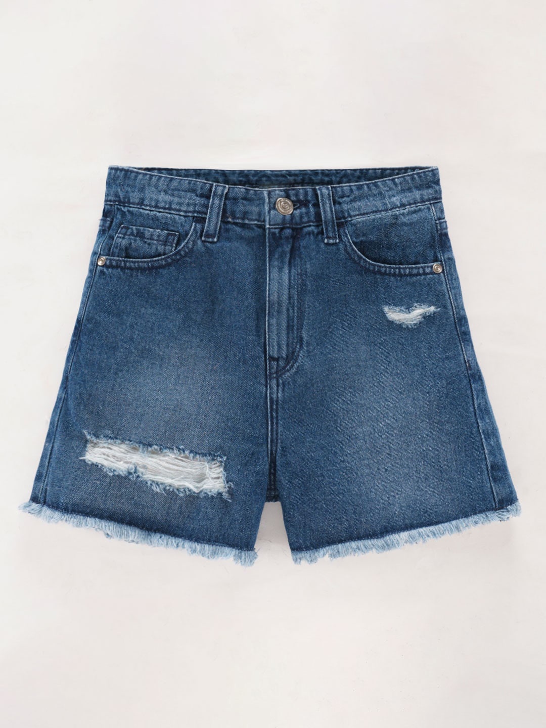 

edheads Girls Mid-Rise Distressed Cotton Denim Shorts, Blue