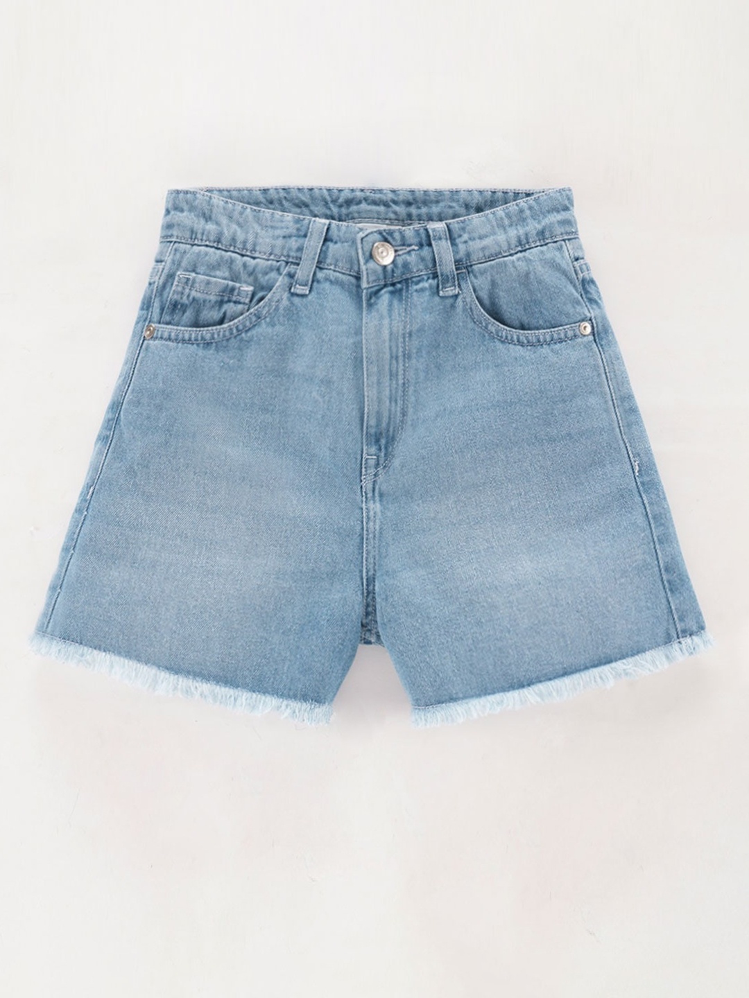 edheads Girls Mid-Rise Washed Cotton Denim Shorts, Blue