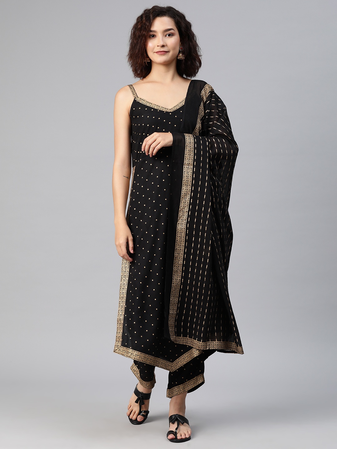 

KALINI Women Ethnic Motifs Printed Regular Kurta with Trousers & With Dupatta, Black