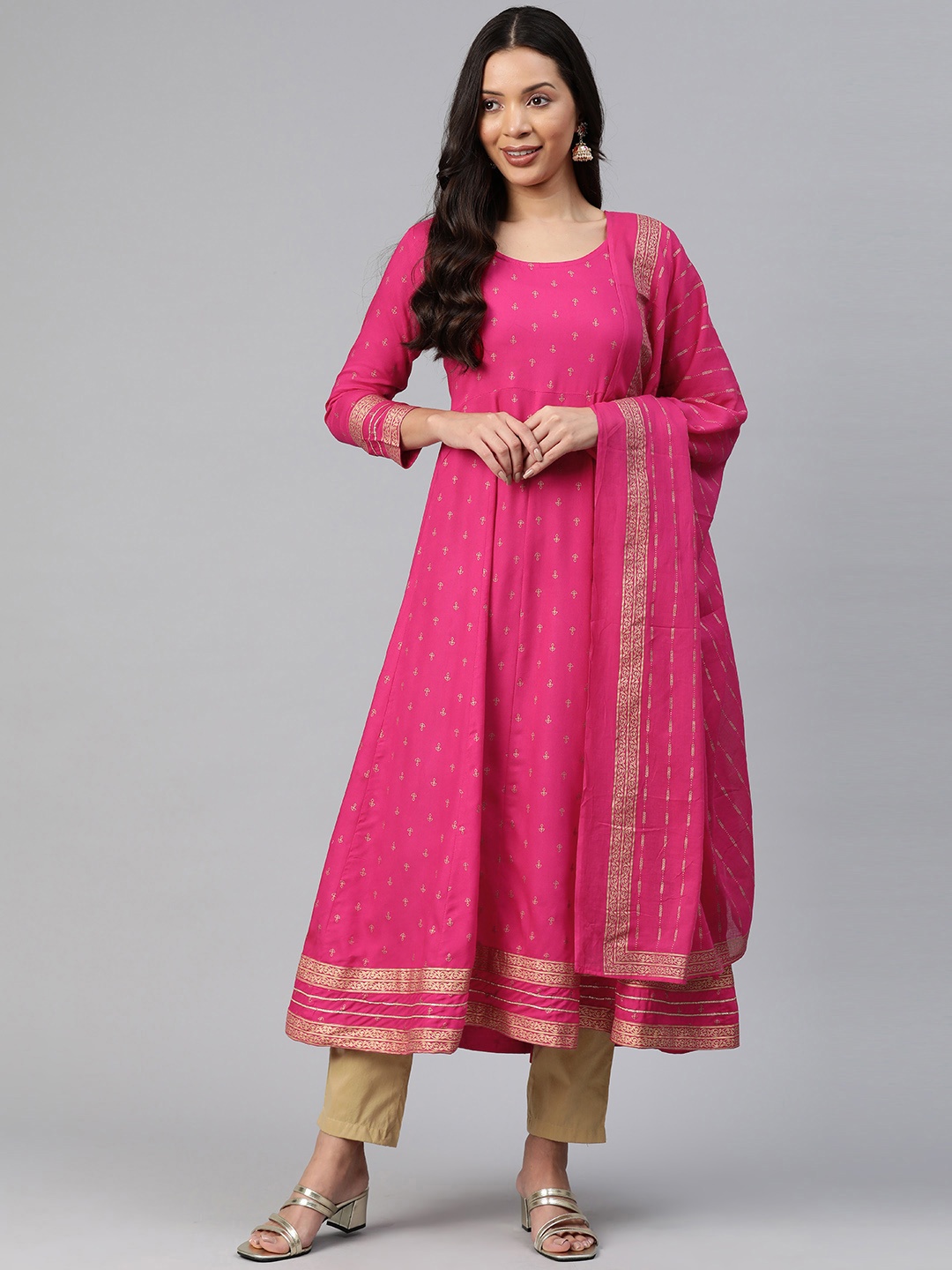 

KALINI Ethnic Motifs Printed Anarkali Kurta, Pink