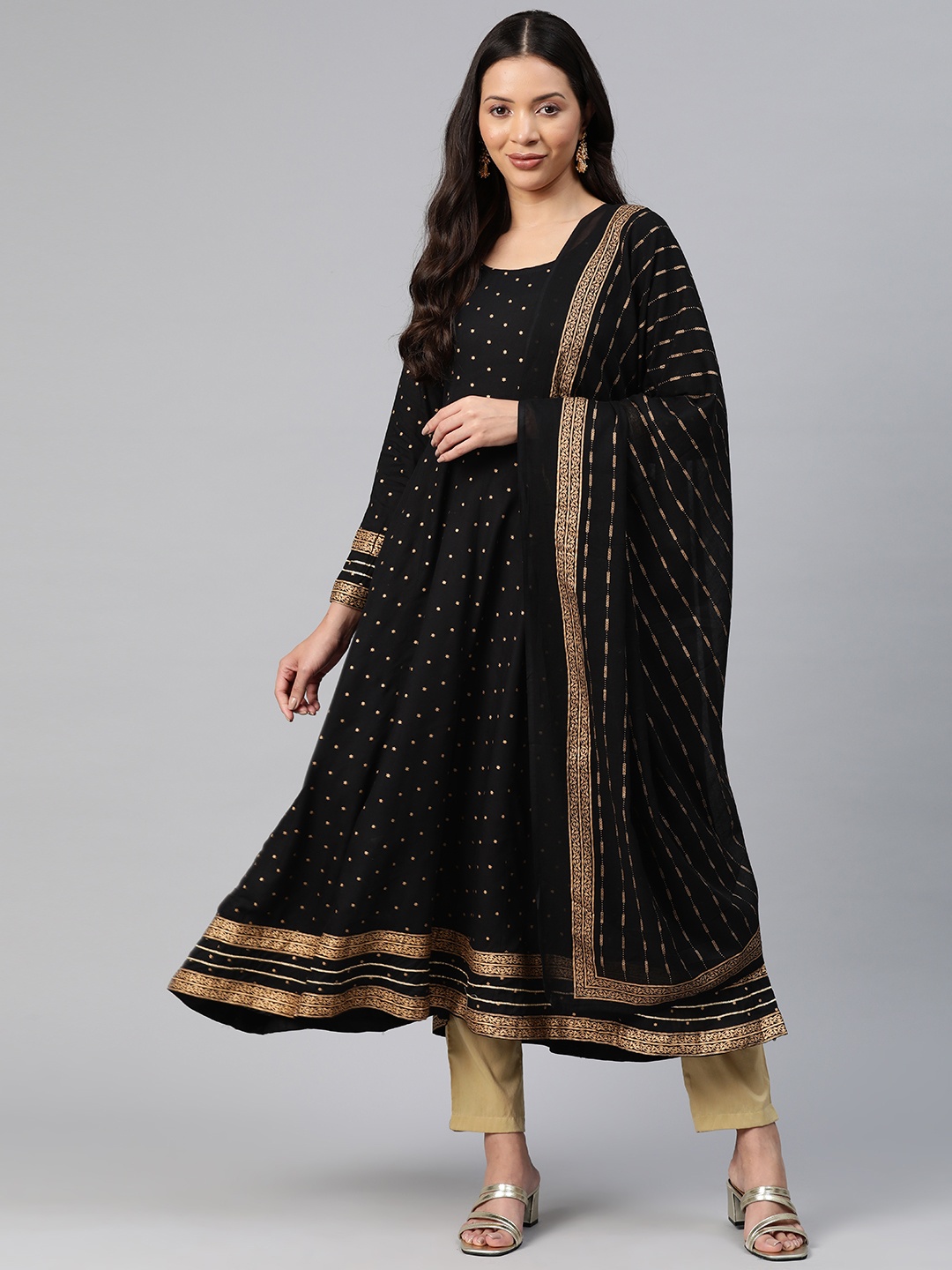 

KALINI Geometric Printed Anarkali Kurta, Black