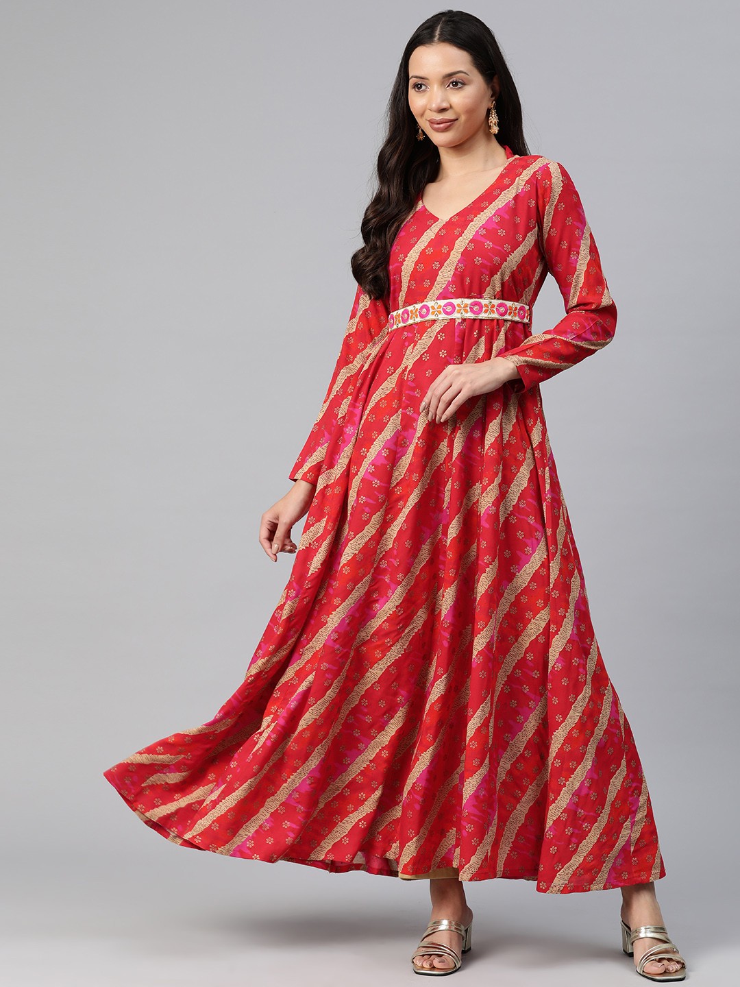 

KALINI Leheriya Printed Anarkali Kurta, Red
