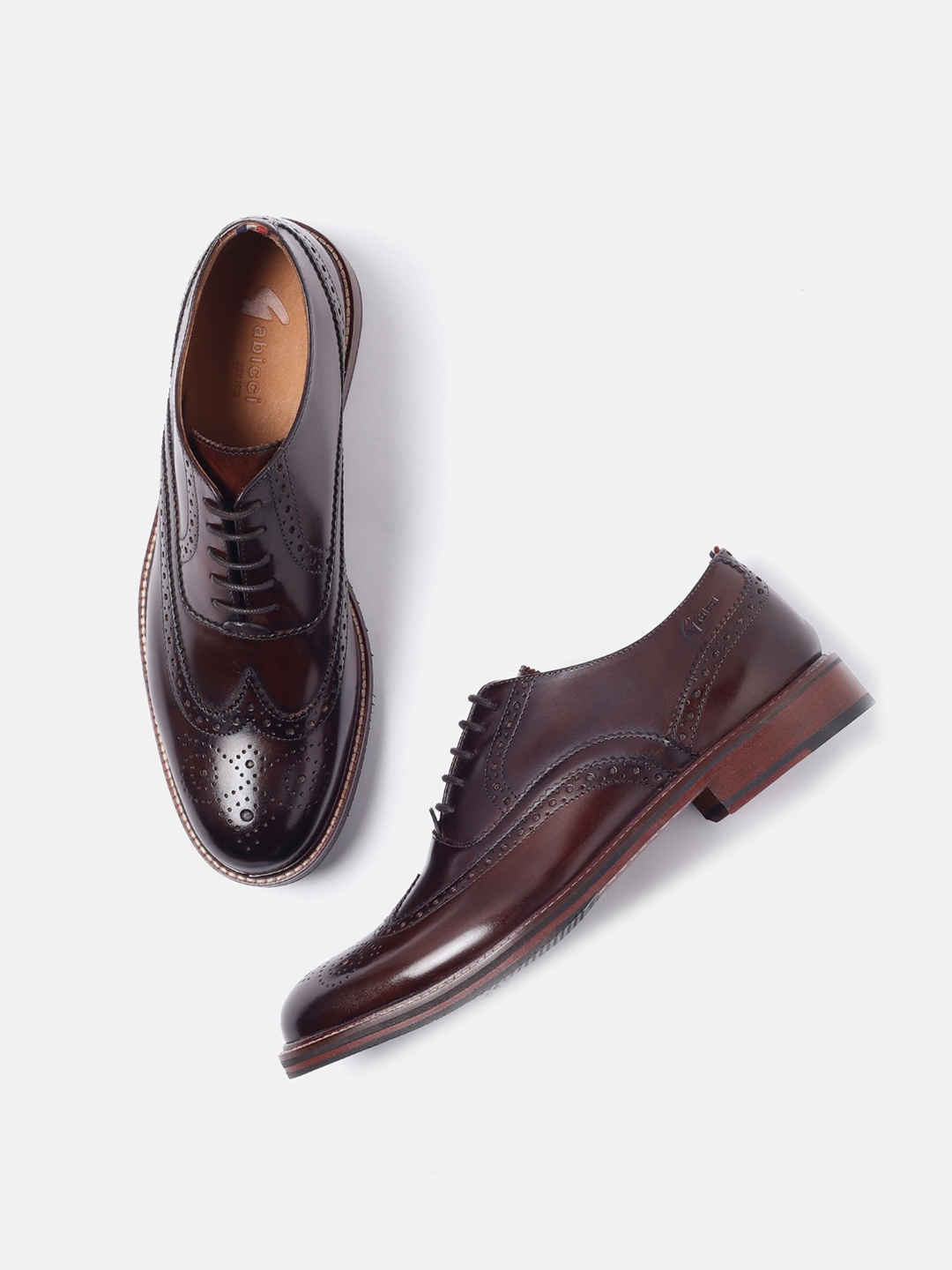 

GABICCI Men Textured Leather Formal Brogues, Brown