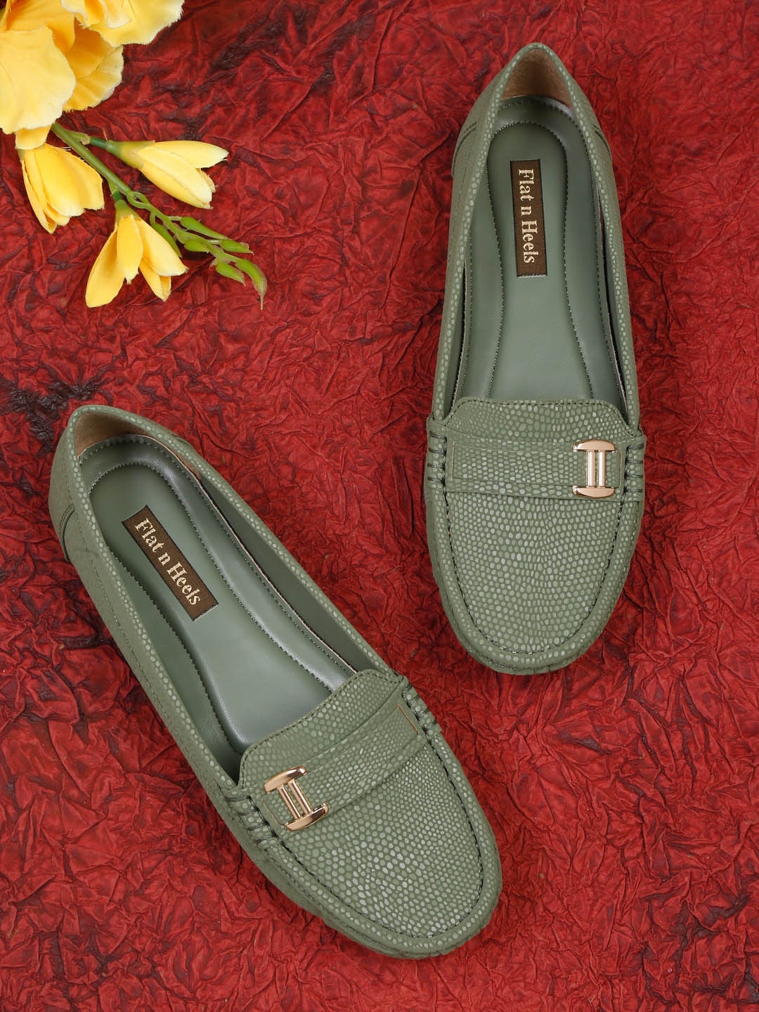 

Flat n Heels Women Printed Loafers, Olive