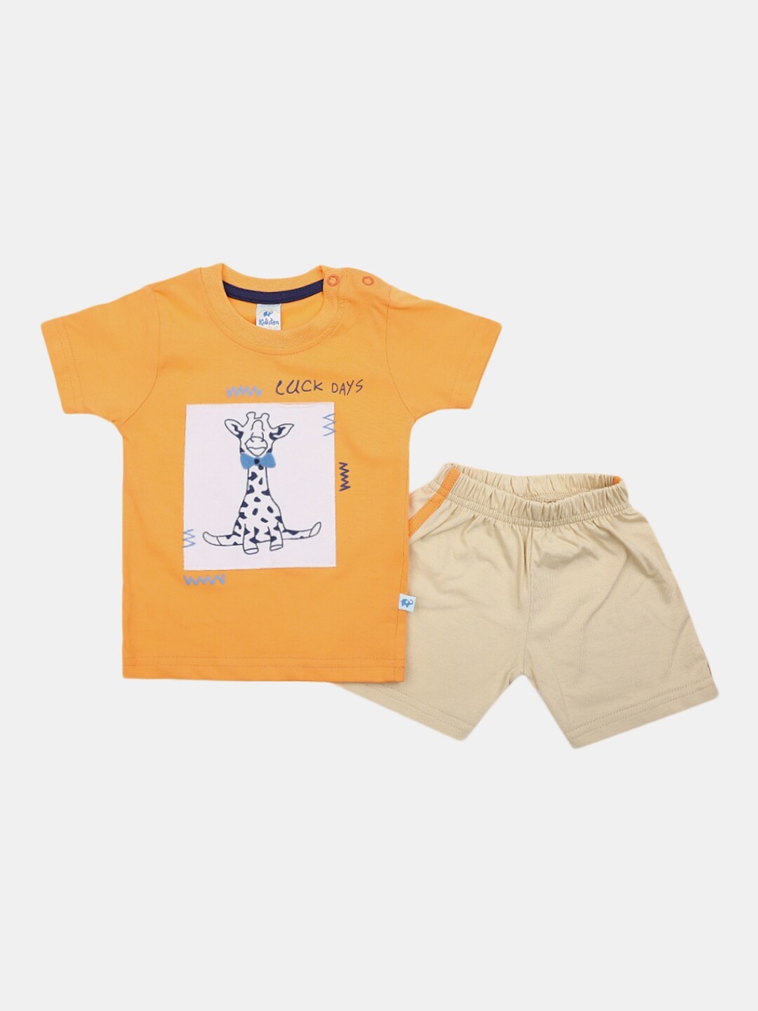 

V-Mart Infants Printed Pure Cotton T-shirt with Shorts, Orange