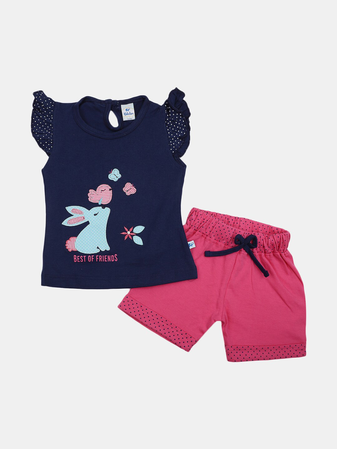 

V-Mart Infants Girls Printed Pure Cotton Top with Shorts, Navy blue