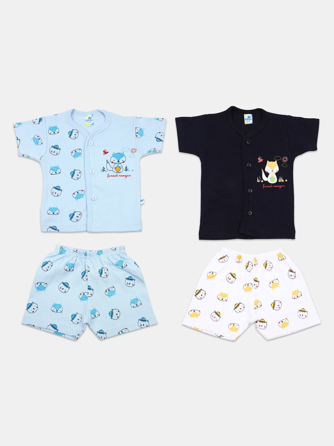 

V-Mart Infants Pack of 2 Printed Pure Cotton T-shirts with Shorts, Blue