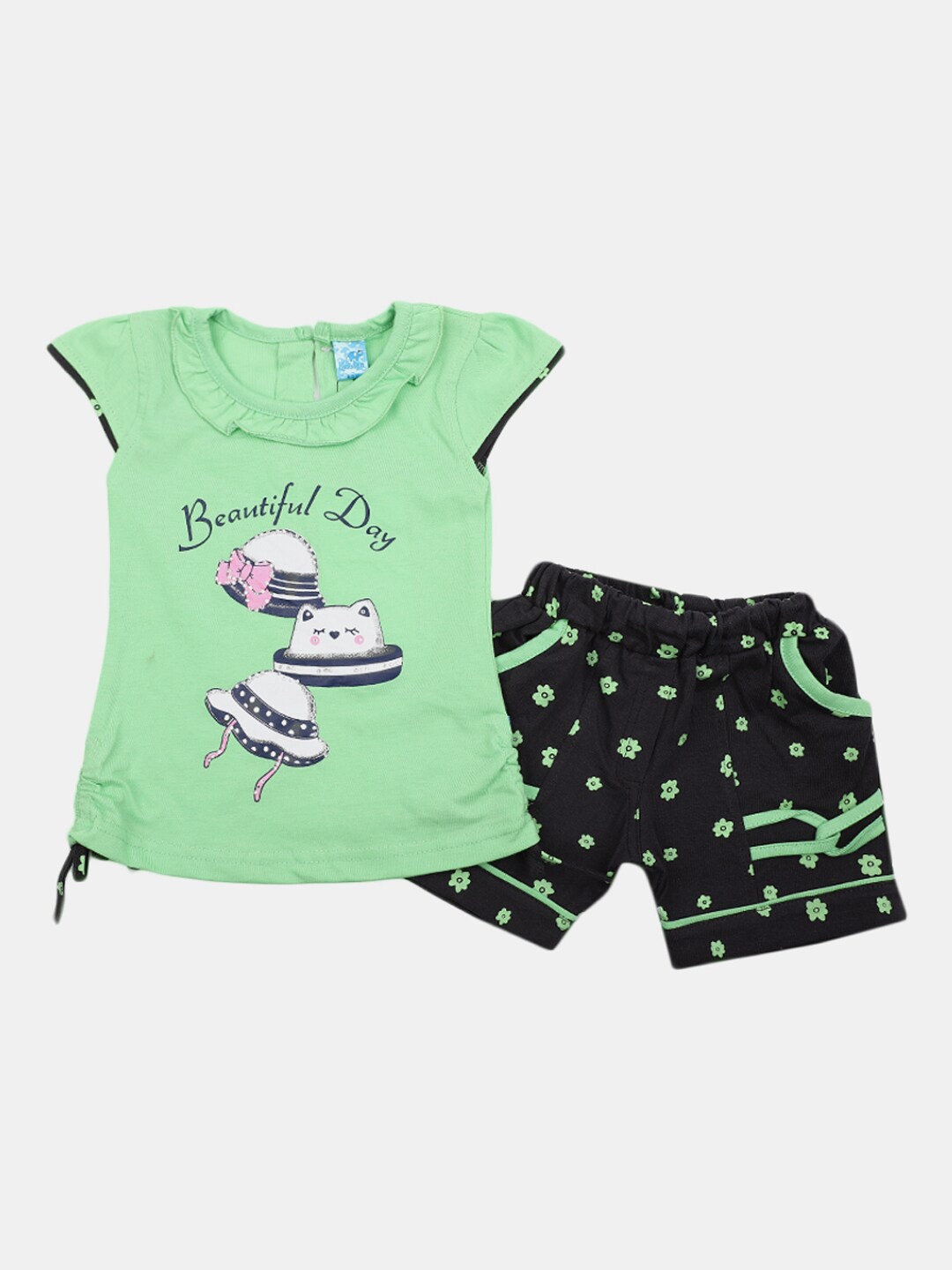 

V-Mart Infants Printed Pure Cotton Top with Shorts, Green