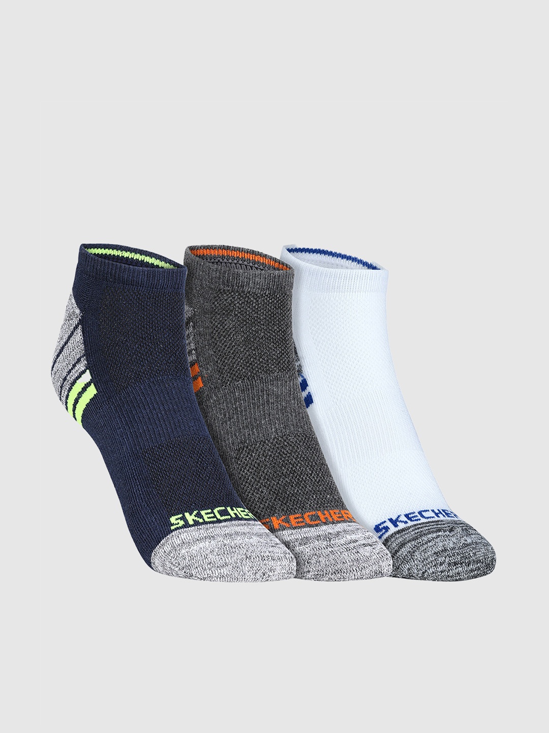 

Skechers Men Pack Of 3 Patterned 1/2 Terry No Show Ankle-Length Socks, Grey