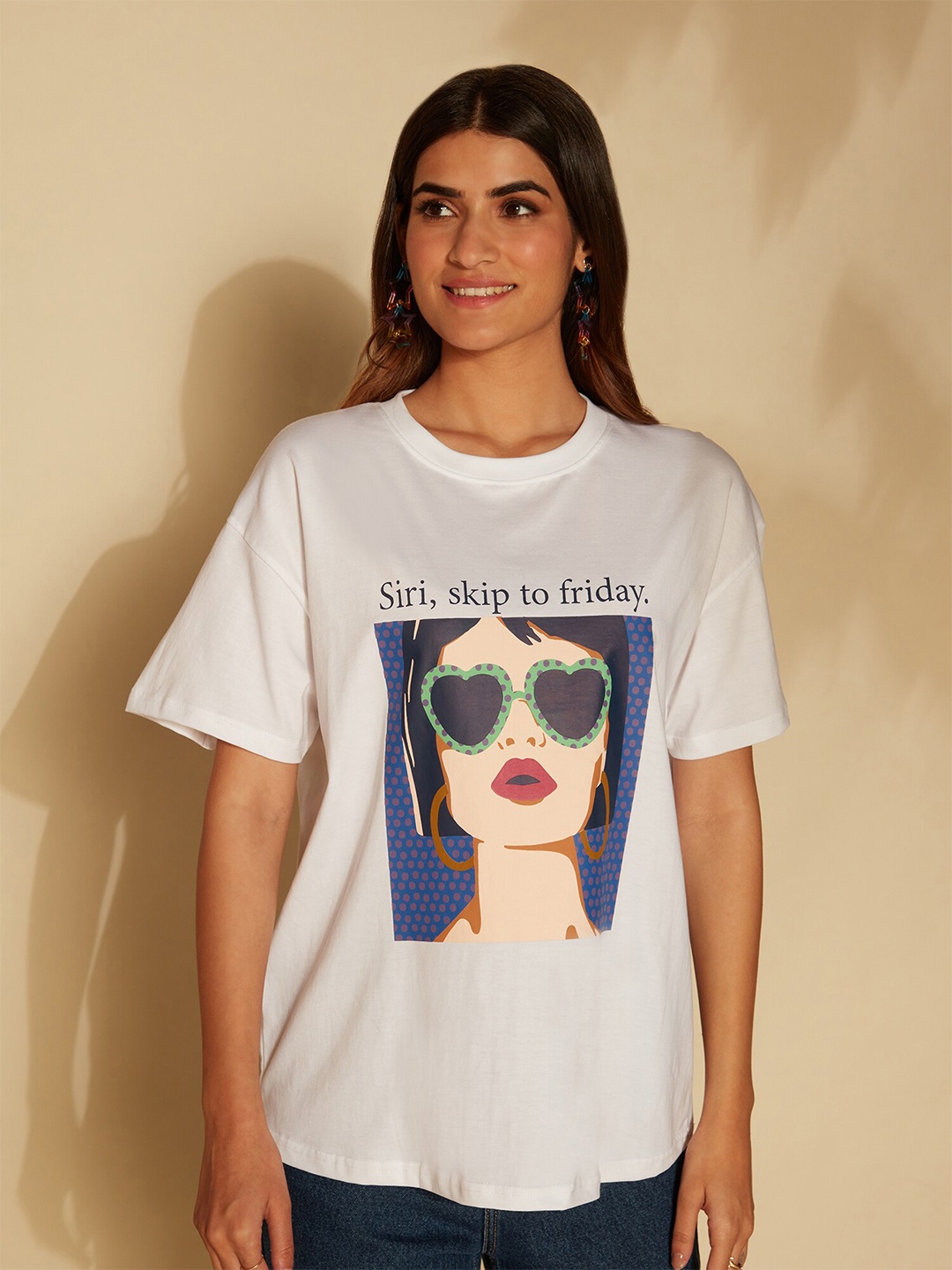 

20Dresses White Graphic Printed Cotton T-shirt