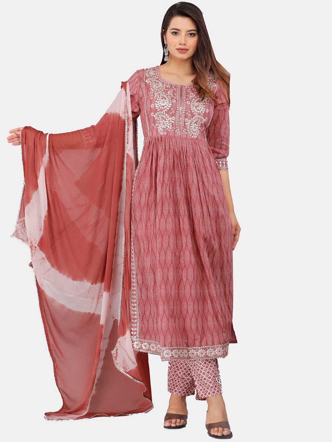 HIGHLIGHT FASHION EXPORT Quirky Printed Thread Work Kurta with Trousers & With Dupatta, Pink