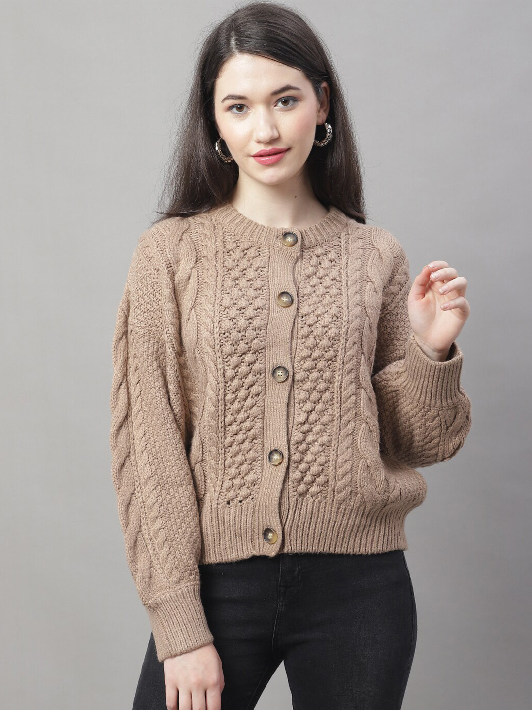

NoBarr Ribbed Acrylic Cardigan, Brown