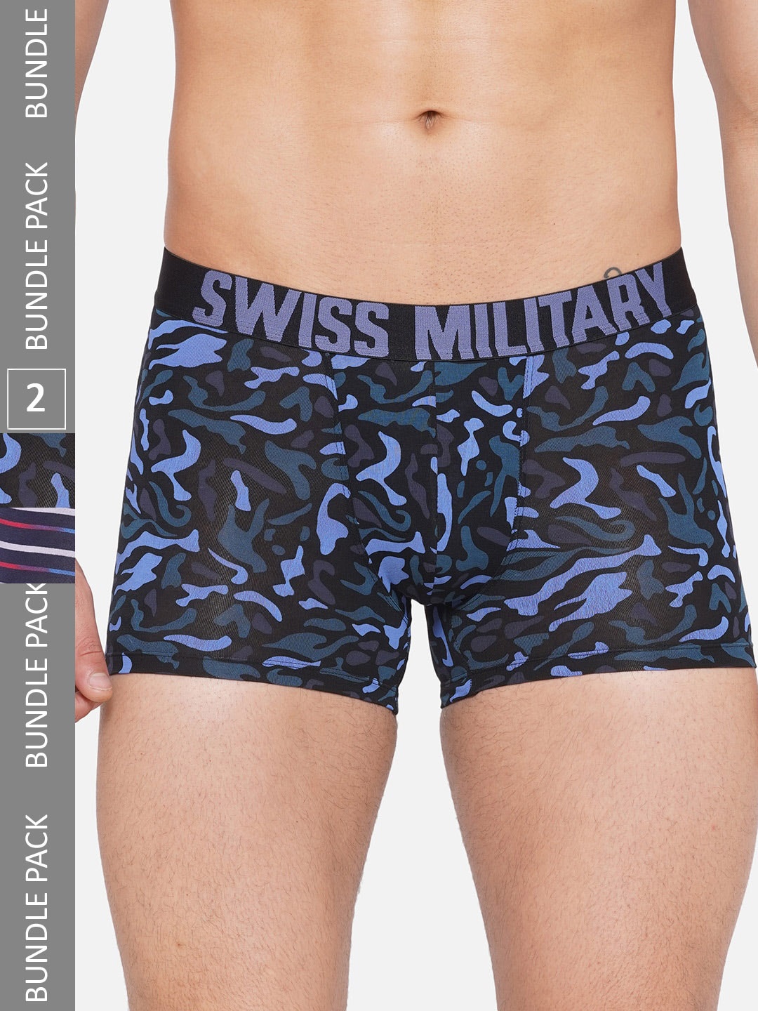 

SWISS MILITARY Men Pack Of 2 Printed Trunk INV2109_BLK_BLU_S, Blue